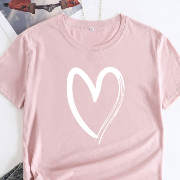 ✨ Cute & Comfy Cotton Love Heart T-Shirt – Casual Chic Short Sleeve Tee for Women ✨