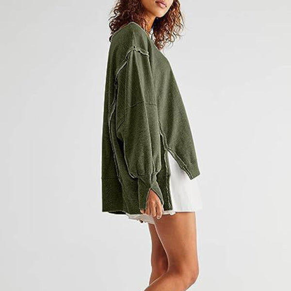 ποΈ Cozy Chic Round Neck Sweatshirt Long Sleeve Loose Fit Slit Hem β Perfect for Casual Looks π