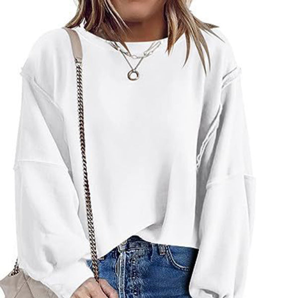 ποΈ Cozy Chic Round Neck Sweatshirt Long Sleeve Loose Fit Slit Hem β Perfect for Casual Looks π