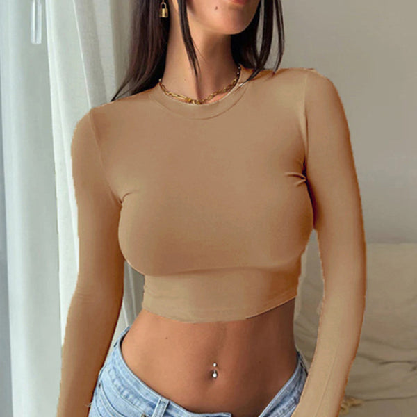 π©· Trendy Slim Fit Crop Top Long Sleeve β Sexy & Chic Round Neck Tee π©·
