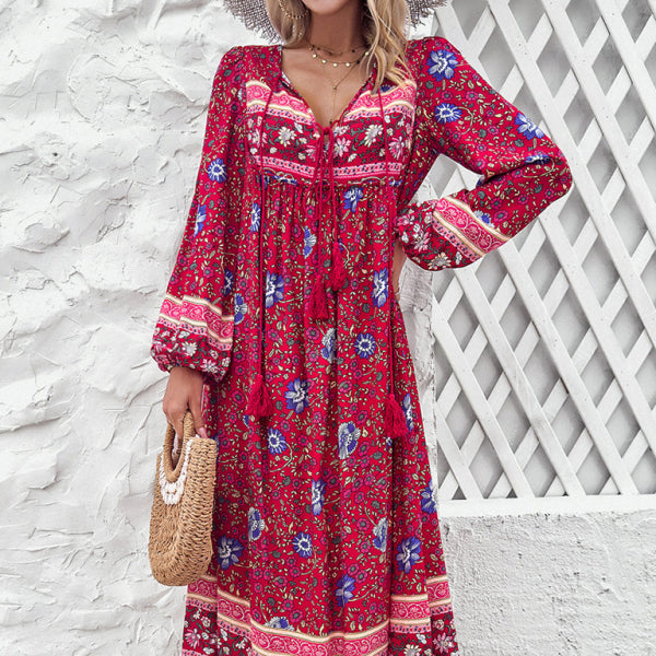 β¨ Boho Chic Long Sleeve Maxi Dress β Flowy, Stylish & Perfect for Vacation β¨