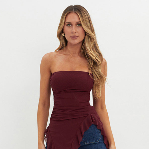 ✨ Chic Mesh Strapless Ruffle Top – Sexy & Flirty Summer Must-Have ✨