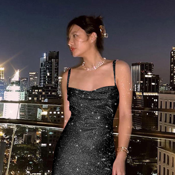 ✨ Sexy Knitted Backless Mini Dress – Trendy Suspender Bodycon Party Look ✨