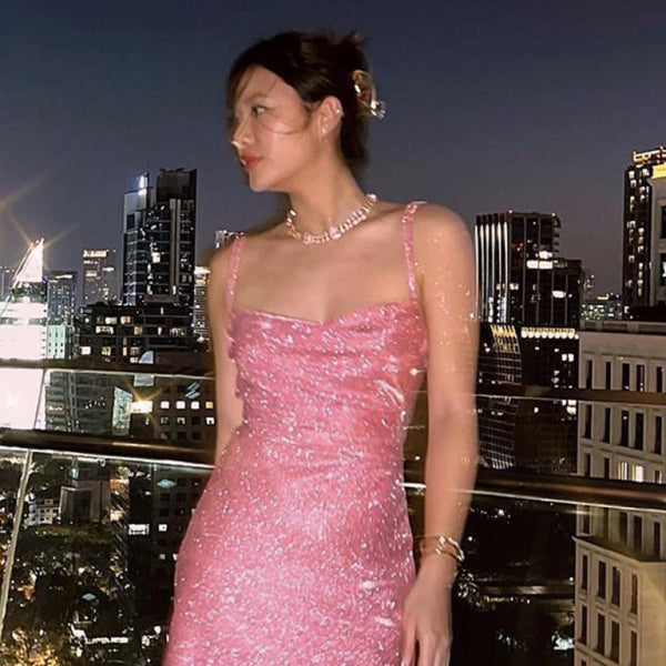 ✨ Sexy Knitted Backless Mini Dress – Trendy Suspender Bodycon Party Look ✨