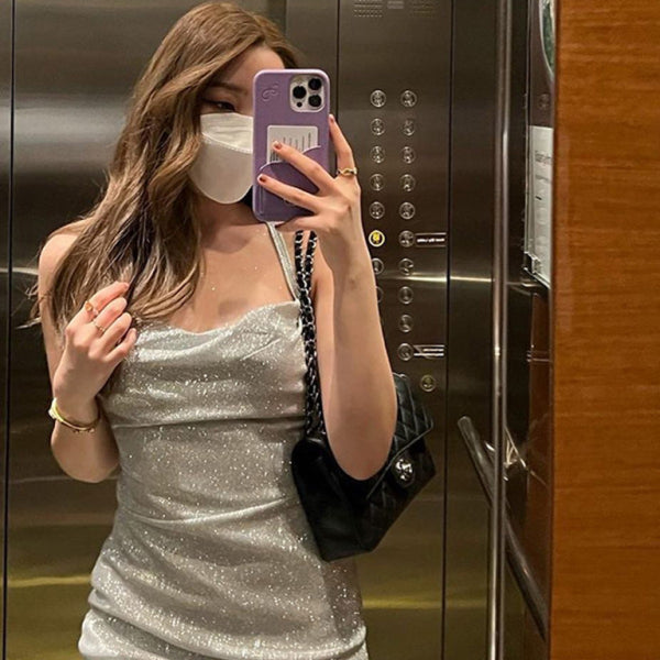 ✨ Sexy Knitted Backless Mini Dress – Trendy Suspender Bodycon Party Look ✨