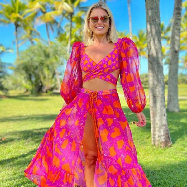 🌴 Sexy Printed 3 Piece Bikini Set – Long Sleeve Beachwear for Vacation 🌴