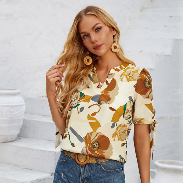 ✨ Trendy Printed V-Neck Tie Top – Chic & Casual Must-Have ✨