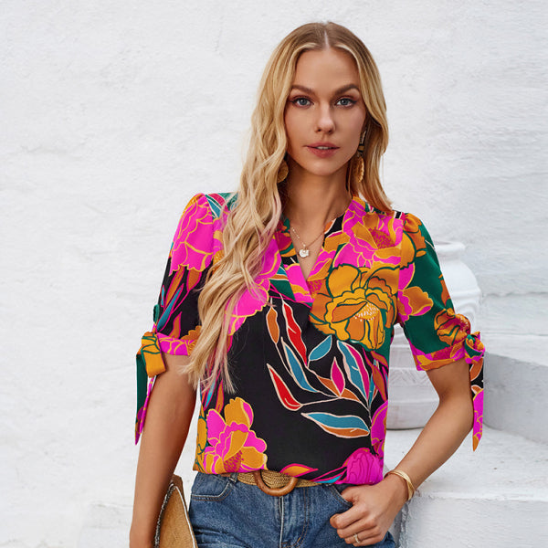✨ Trendy Printed V-Neck Tie Top – Chic & Casual Must-Have ✨