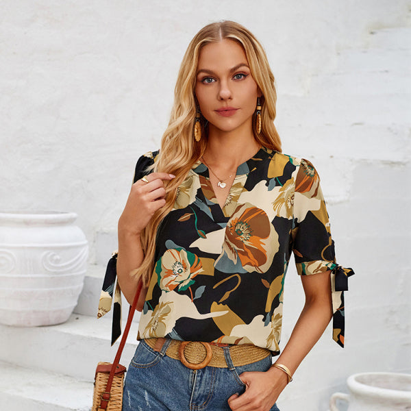 ✨ Trendy Printed V-Neck Tie Top – Chic & Casual Must-Have ✨