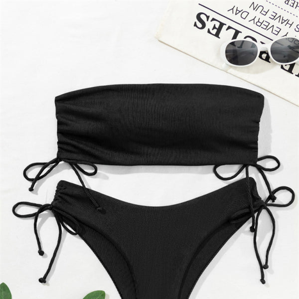 β¨ Trendy Split Bandeau Bikini Sexy Solid Color Swimsuit β Must-Have Swimwear β¨