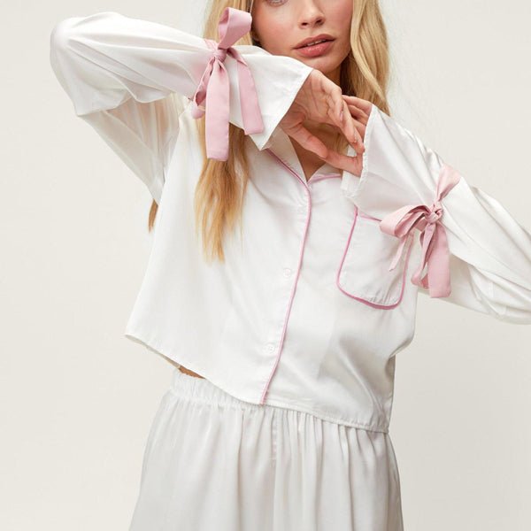 π Cozy Chic Lapel Pajama Set β Stylish Long-Sleeve & Shorts Lounge Outfit β¨