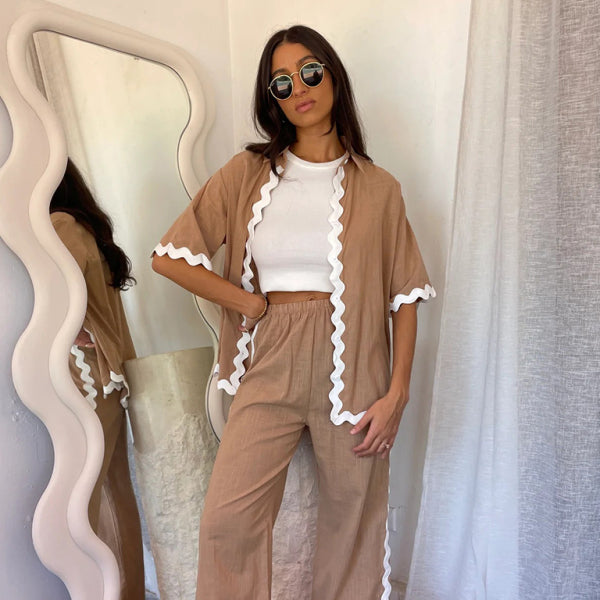 ✨ Chic Lace Splicing Two-Piece Set – Casual & Comfy Shirt + Trousers for Effortless Style ✨