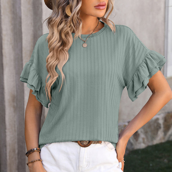 🛍️ Chic Ruffle Sleeve T-Shirt – Cute & Comfy Spring Summer Top 🌸