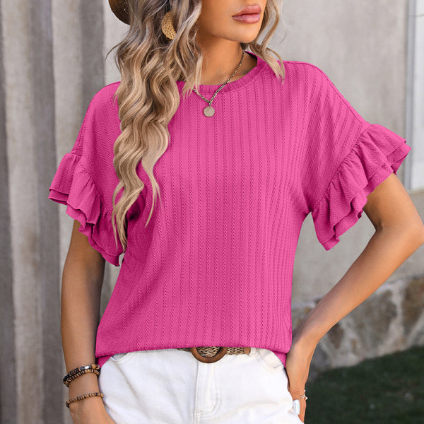 🛍️ Chic Ruffle Sleeve T-Shirt – Cute & Comfy Spring Summer Top 🌸