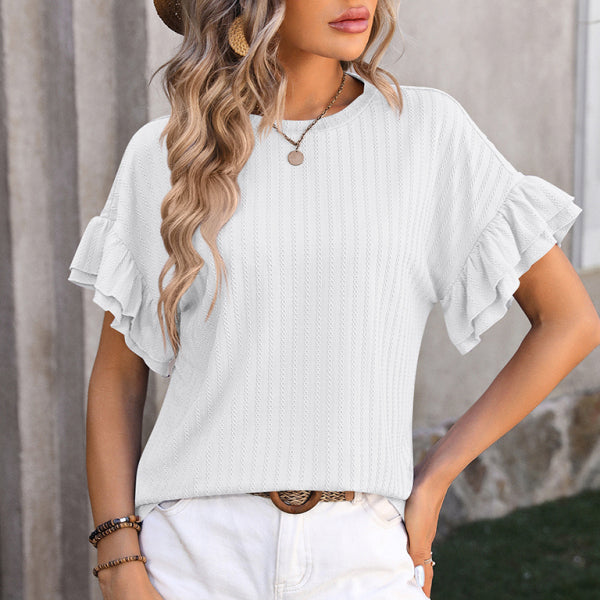 🛍️ Chic Ruffle Sleeve T-Shirt – Cute & Comfy Spring Summer Top 🌸