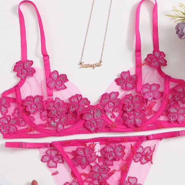 π Flirty & Sweet Mesh Embroidered Floral Lingerie Set β Sexy & Chic π