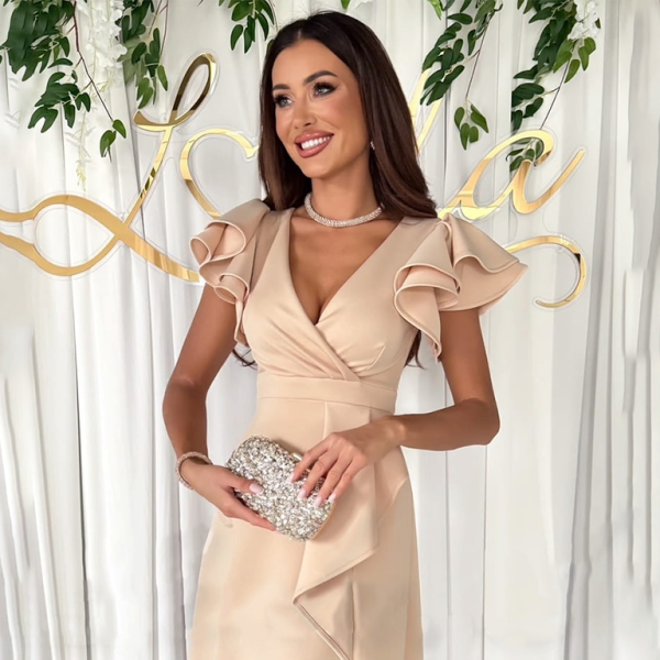 ✨ Chic Summer V-Neck Ruffle Sleeve Dress – Elegant & Flattering Fit for Any Occasion ✨