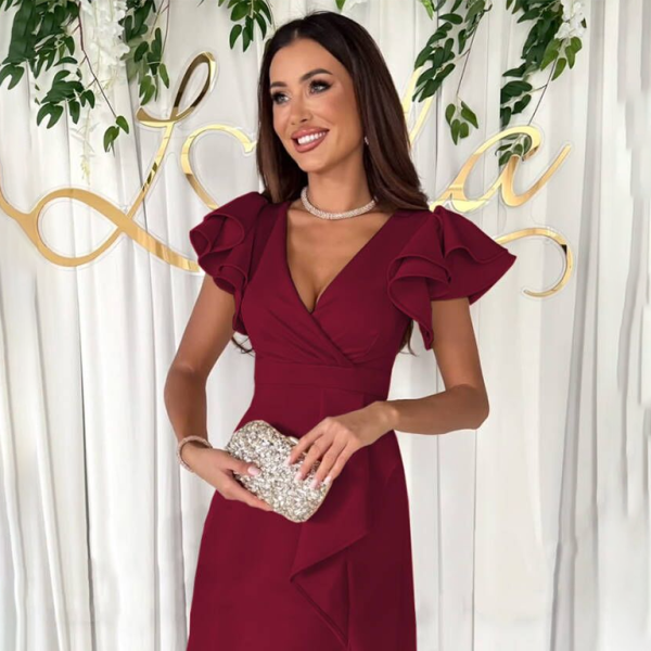 ✨ Chic Summer V-Neck Ruffle Sleeve Dress – Elegant & Flattering Fit for Any Occasion ✨