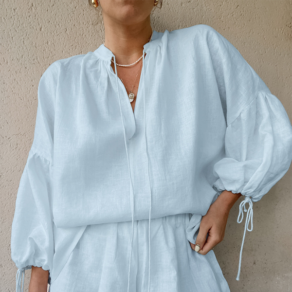 ✨ Chic V-Neck Lantern Sleeve Two-Piece Set – Trendy & Stylish Outfit for Spring Summer ✨