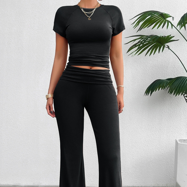 β¨ Chic & Sleek Two-Piece Set β Short Sleeve Top & Long Pants for Effortless Style β¨