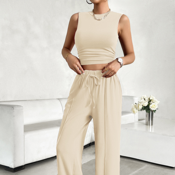 ποΈ Chic Sleeveless Two-Piece Set β Casual Round Neck Top & Trousers for Effortless Style β¨