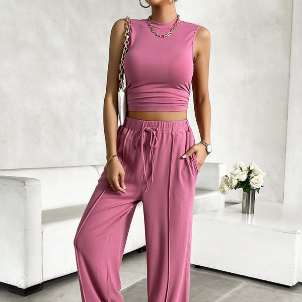 ποΈ Chic Sleeveless Two-Piece Set β Casual Round Neck Top & Trousers for Effortless Style β¨