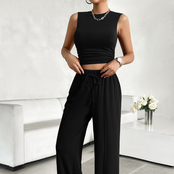 ποΈ Chic Sleeveless Two-Piece Set β Casual Round Neck Top & Trousers for Effortless Style β¨