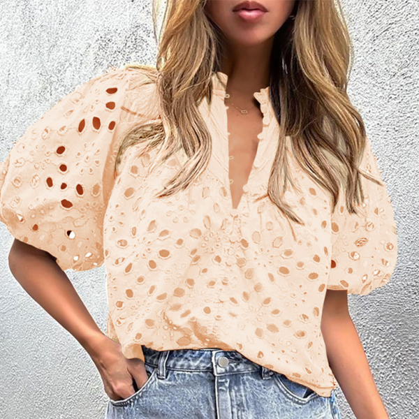 ✨ Chic Puff Sleeve Embroidered Blouse – Stylish & Feminine Must-Have ✨
