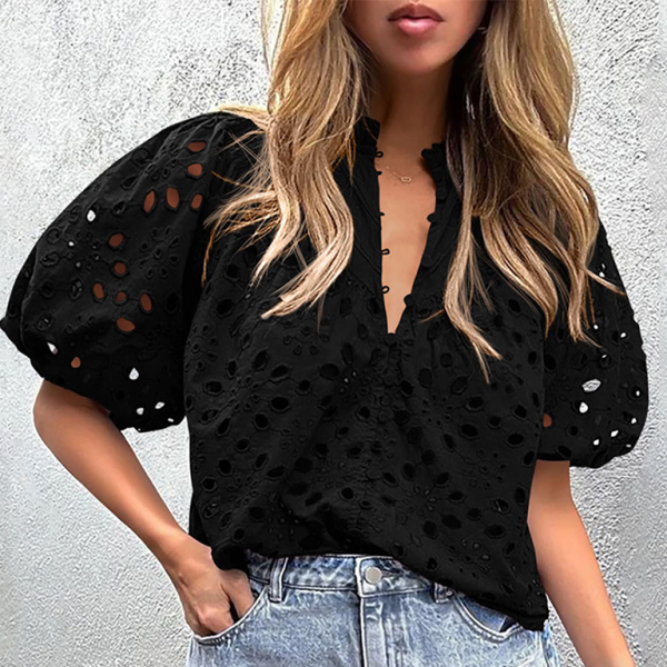 ✨ Chic Puff Sleeve Embroidered Blouse – Stylish & Feminine Must-Have ✨