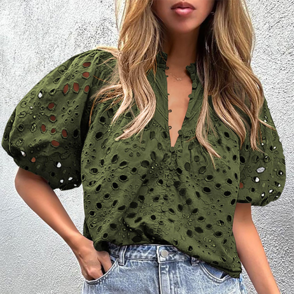 ✨ Chic Puff Sleeve Embroidered Blouse – Stylish & Feminine Must-Have ✨