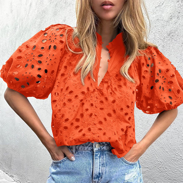 ✨ Chic Puff Sleeve Embroidered Blouse – Stylish & Feminine Must-Have ✨