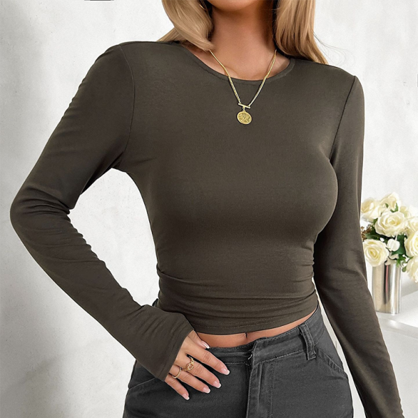 🛍️ Chic Round Neck Slim Fit Long Sleeve Top – Stylish & Comfy Must-Have 💖
