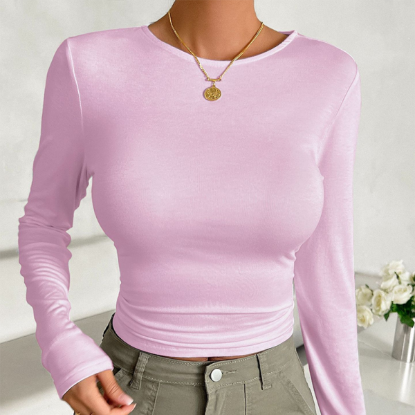 🛍️ Chic Round Neck Slim Fit Long Sleeve Top – Stylish & Comfy Must-Have 💖