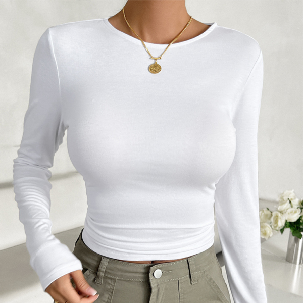 🛍️ Chic Round Neck Slim Fit Long Sleeve Top – Stylish & Comfy Must-Have 💖