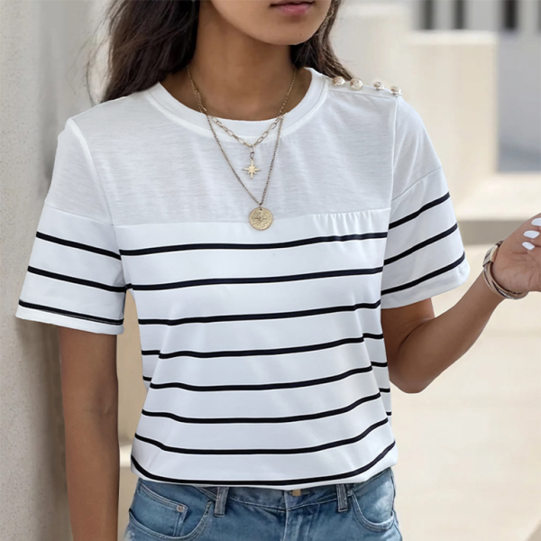 🖤 Chic Striped Short Sleeve T-Shirt for Women – Casual & Trendy Must-Have 🤍