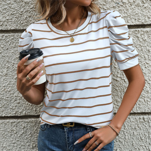 ✨ Striped Puff Sleeve T-Shirt – Trendy & Chic for Spring Summer ☀️