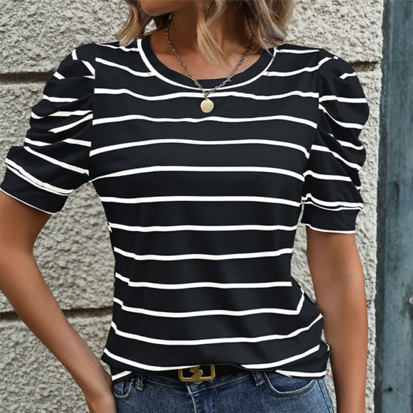 ✨ Striped Puff Sleeve T-Shirt – Trendy & Chic for Spring Summer ☀️