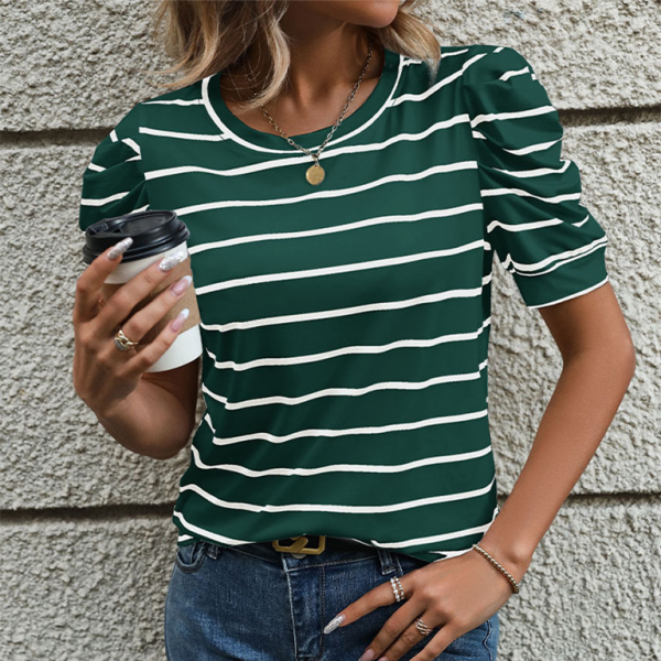 ✨ Striped Puff Sleeve T-Shirt – Trendy & Chic for Spring Summer ☀️