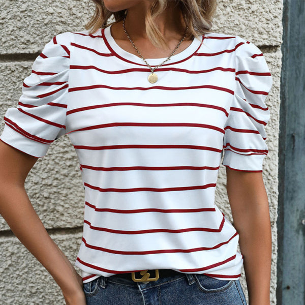 ✨ Striped Puff Sleeve T-Shirt – Trendy & Chic for Spring Summer ☀️