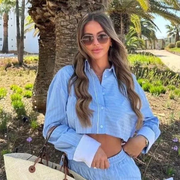 π€ Chic Striped Two-Piece Set β Trendy Short Sleeve Shirt & Shorts for Summer β¨