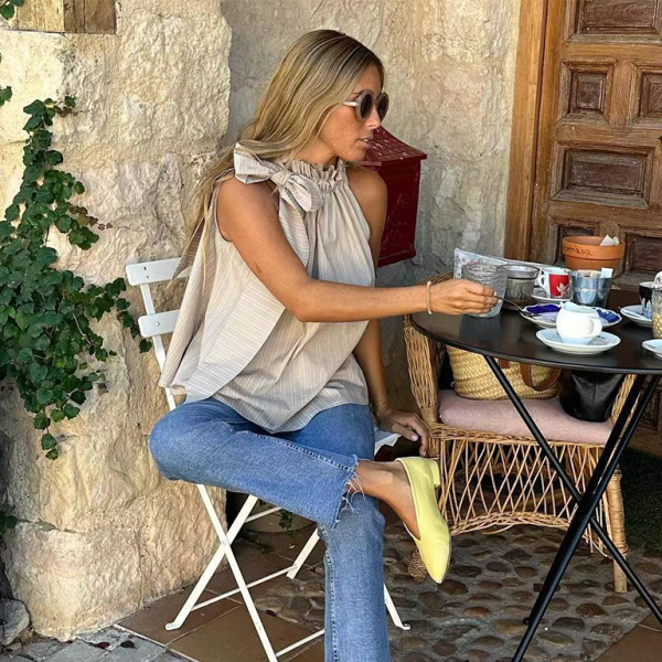 ✨ Chic Striped Ruffle Collar Sleeveless Top – Perfect for Spring & Summer ☀️