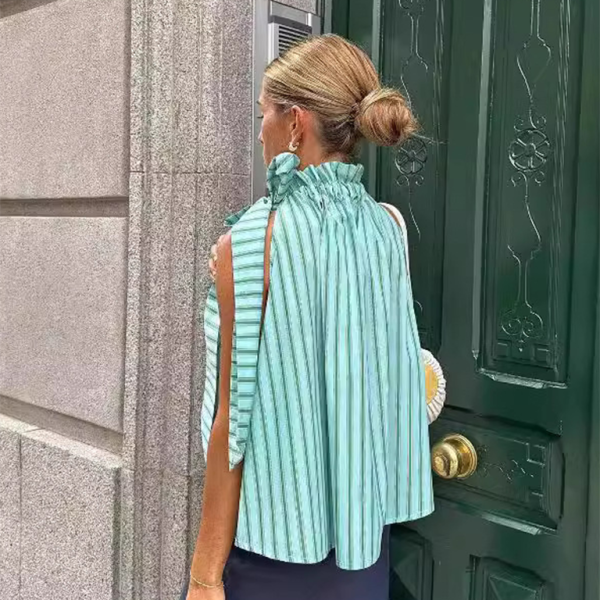 ✨ Chic Striped Ruffle Collar Sleeveless Top – Perfect for Spring & Summer ☀️