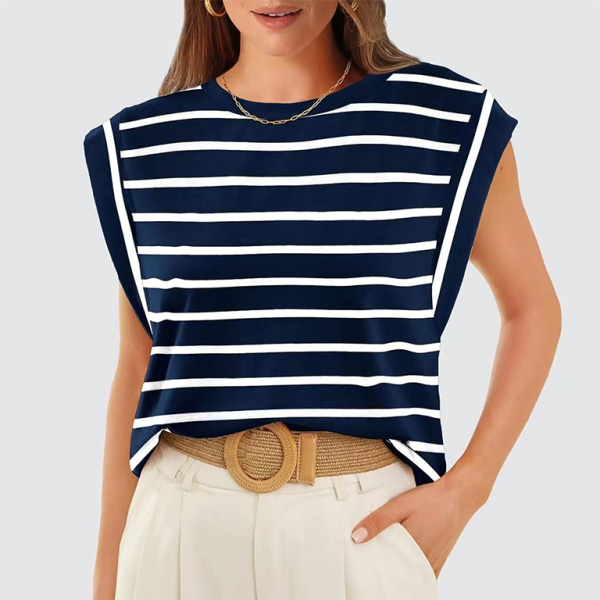 🖤 Striped Round Neck T-Shirt Loose Fit Casual Summer Top 🖤