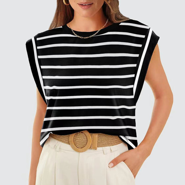 🖤 Striped Round Neck T-Shirt Loose Fit Casual Summer Top 🖤