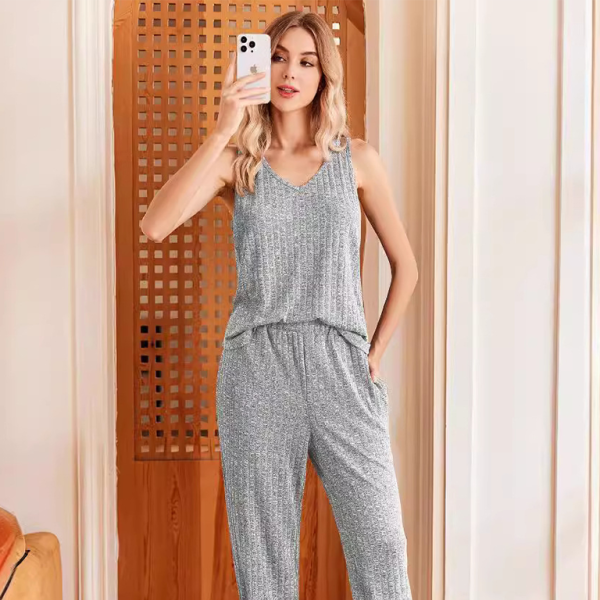 β¨ Cozy Chic Knit Pajama Set V Neck Lounge Wear for Women β Soft & Stylish β¨