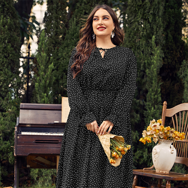 π€ Plus Size Polka Dot Maxi Dress Long Sleeve Loose Fit Chic & Comfy π