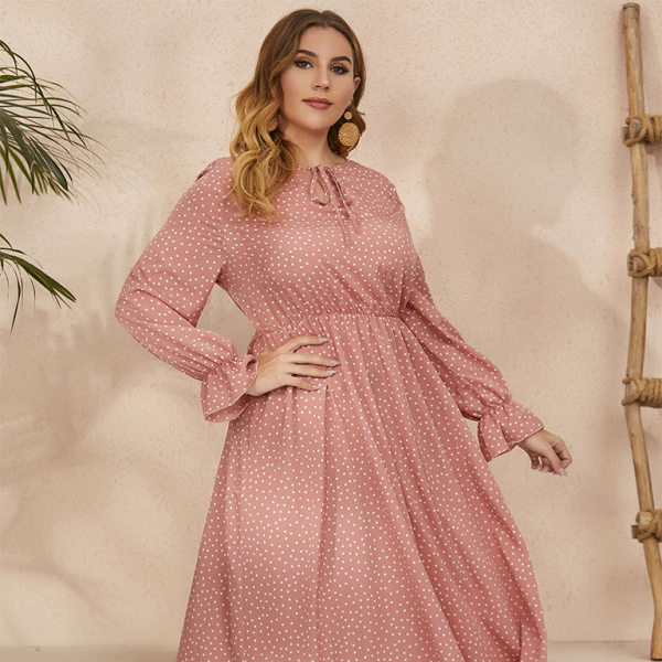 π€ Plus Size Polka Dot Maxi Dress Long Sleeve Loose Fit Chic & Comfy π