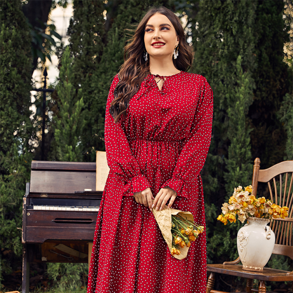 π€ Plus Size Polka Dot Maxi Dress Long Sleeve Loose Fit Chic & Comfy π