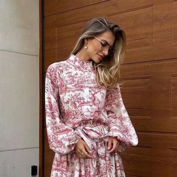 π€ Chic Puff Sleeve Lace-Up A-Line Dress β Vintage Print Retro Vibes β¨