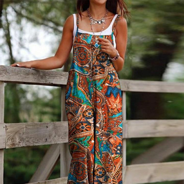 ✨ Patriotic Star Print Suspender Jumpsuit – Perfect for 4th of July 🇺🇸